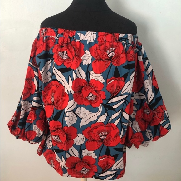 Vtg HILO HATTIE Size XXL Hawaiian On/Off Shoulder Top Balloon Sleeve Vibrant - Picture 9 of 13